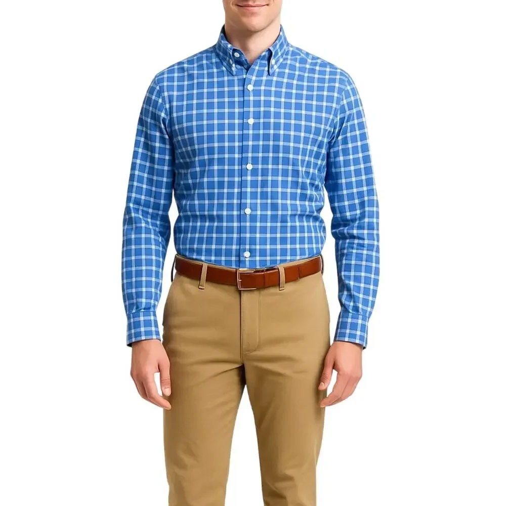 J. Crew Men's Blue & White Plaid Button Up Shirt Medium Classic Preppy Medium
